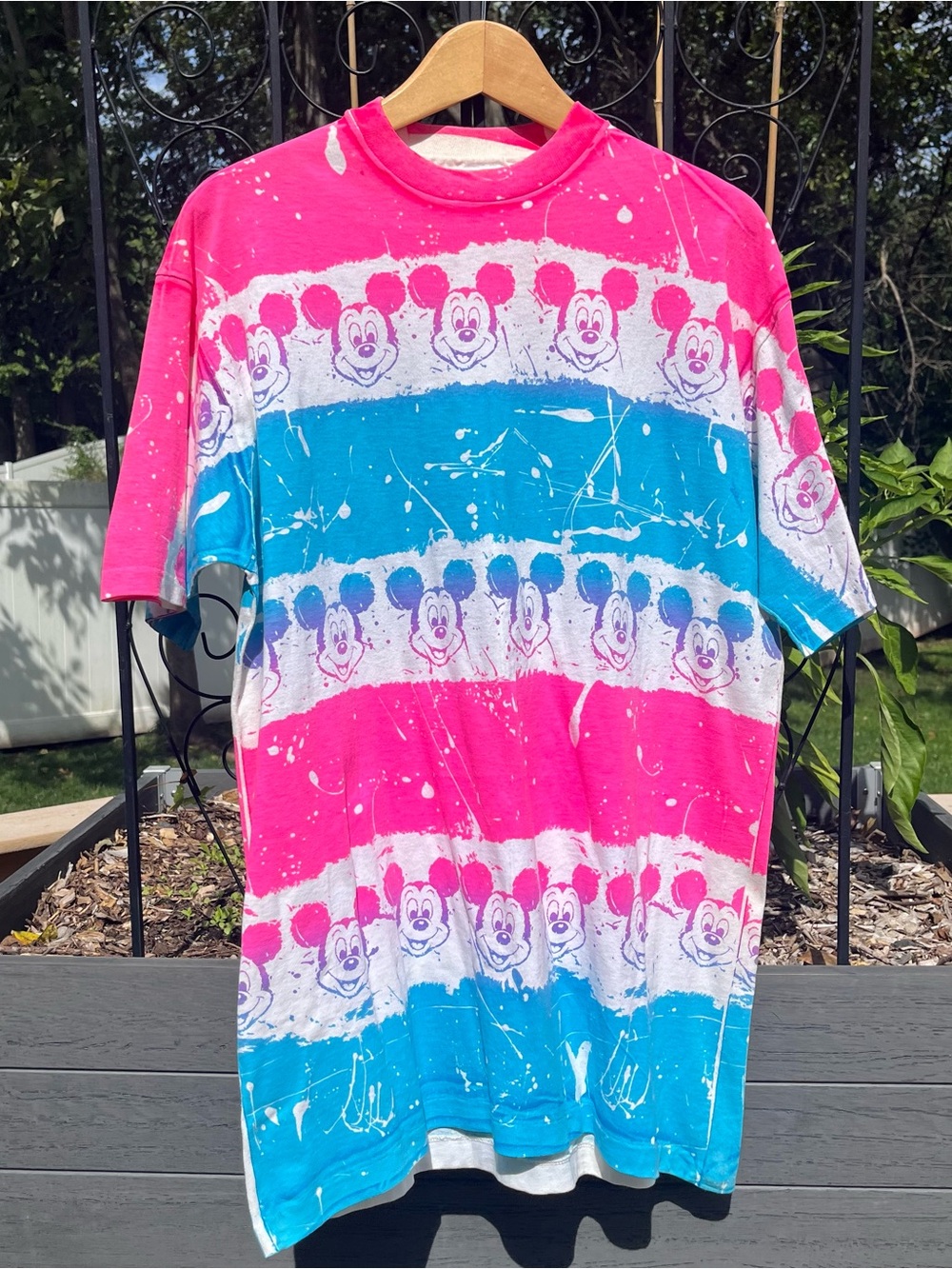 Vtg 90s Mickey Mouse Disney Short Sleeve Pink & Blue Tie Dye T-Shirt One Size